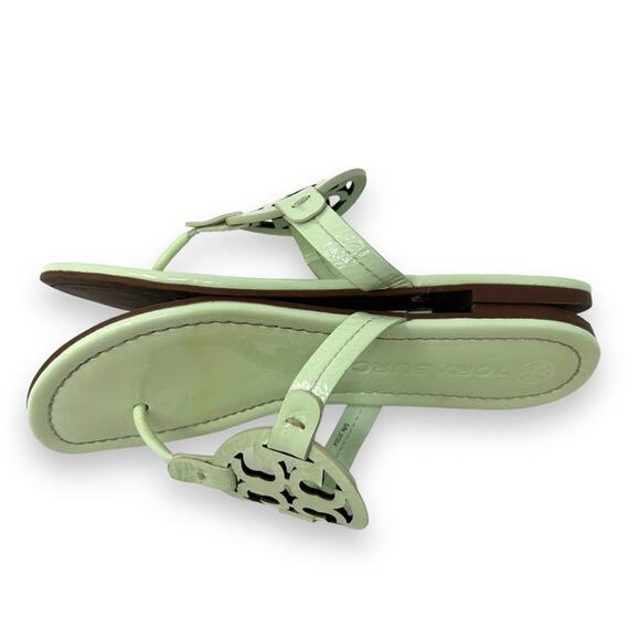 Tory Burch Patent Leather Miller Sandal Meadow Mist Pastel Green 7 Women’s - Picture 11 of 14